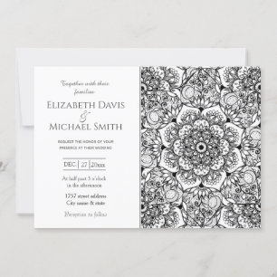 Elegant Black Floral Mandala White Design Kaart