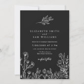Elegant Black Floral Minimal Simple Wedding Kaart (Voorkant)