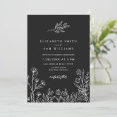 Elegant Black Floral Minimal Simple Wedding Kaart (Staand voorkant)