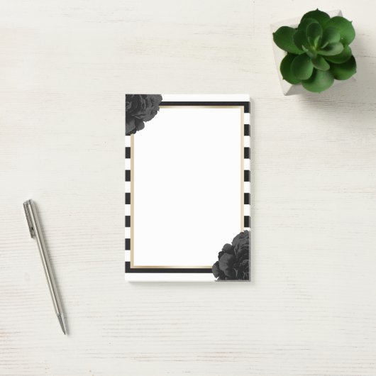 Elegant Black Floral Modern Black & White Stripes Post-it® Notes (Kantoor)