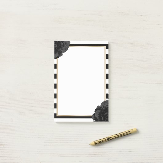 Elegant Black Floral Modern Black & White Stripes Post-it® Notes (Op bureau)