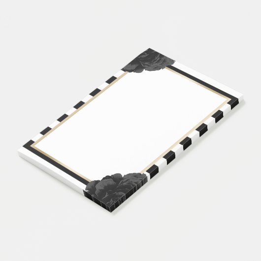 Elegant Black Floral Modern Black & White Stripes Post-it® Notes (Schuin)