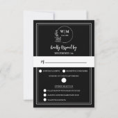 Elegant Black Floral Monogram Response Card RSVP Kaartje (Voorkant)