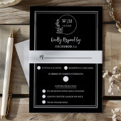 Elegant Black Floral Monogram Response Card RSVP Kaartje