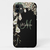 Elegant Black Floral Name Initiaal Personalized Case-Mate iPhone Case (Achterkant)