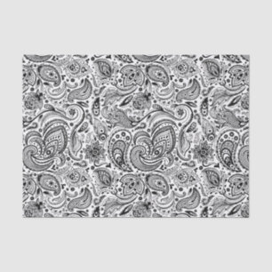 Elegant Black Floral Paisley White Background 3 Tissuepapier