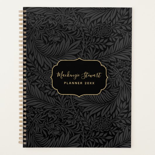 Elegant Black Floral Pattern 2026 Planner (Voorkant)