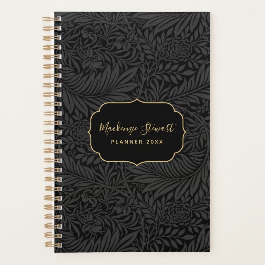 Elegant Black Floral Pattern 2026 Planner (Voorkant)