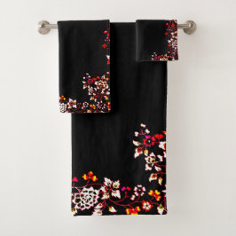 Elegant Black Floral Pattern Bath Towels Bad Handdoek