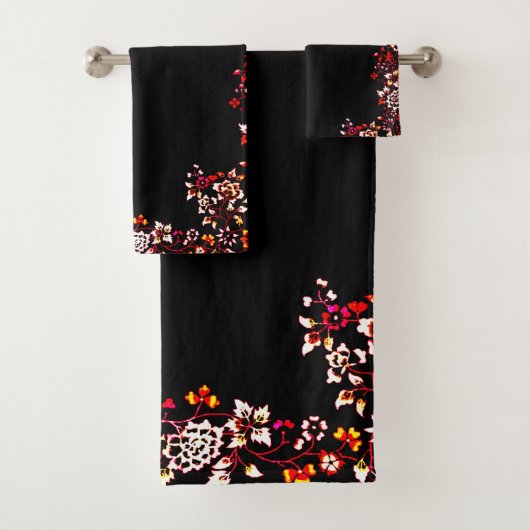 Elegant Black Floral Pattern Bath Towels Bad Handdoek (Insitu)