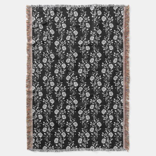Elegant Black Floral Pattern Deken (Voorkant Verticaal)