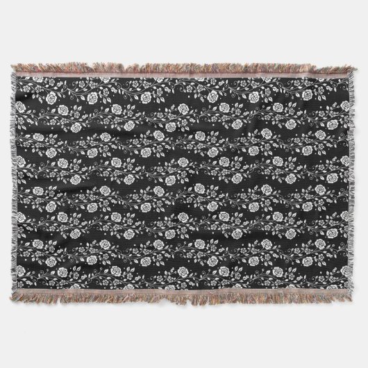 Elegant Black Floral Pattern Deken (Voorkant)
