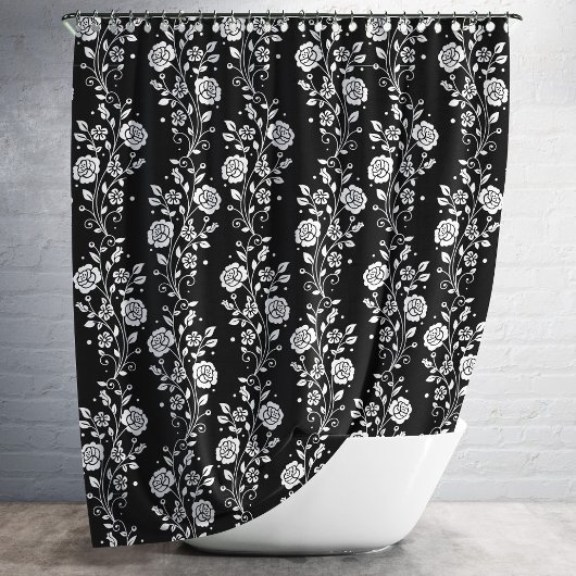 Elegant Black Floral Pattern Douchegordijn