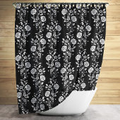 Elegant Black Floral Pattern Douchegordijn