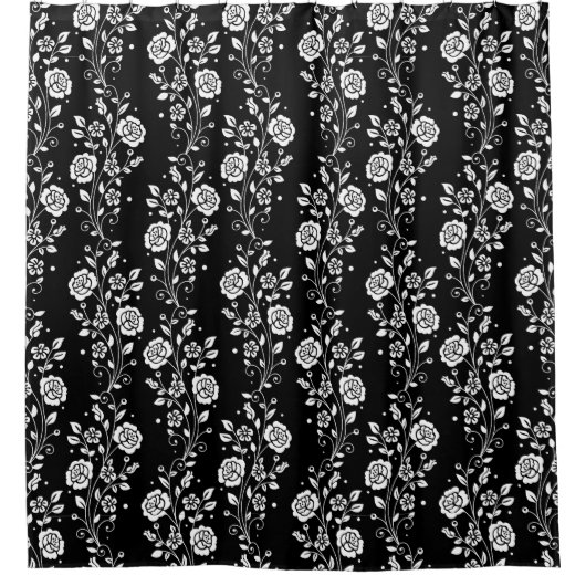 Elegant Black Floral Pattern Douchegordijn (Voorkant)