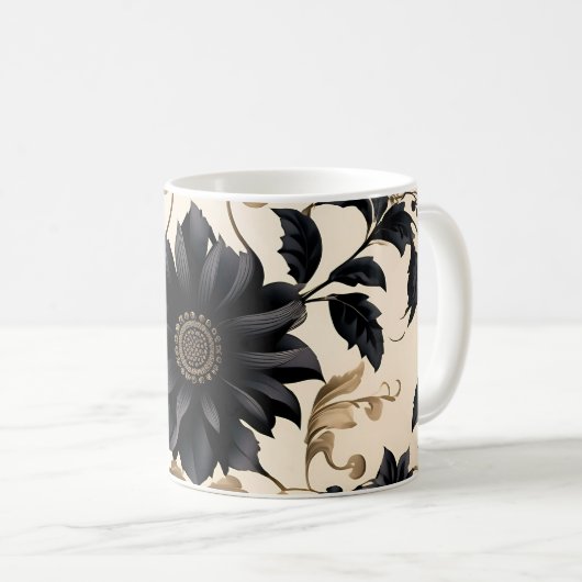 Elegant Black Floral Pattern Koffiemok (Voorkant rechts)