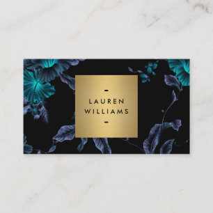 Elegant Black Floral Pattern met Gold Name Logo Visitekaartje