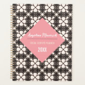 Elegant Black Floral Pattern roze teksthouder Planner (Voorkant)