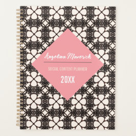 Elegant Black Floral Pattern roze teksthouder Planner