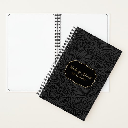 Elegant Black Floral Pattern Sketchbook Notitieboek (Binnen)