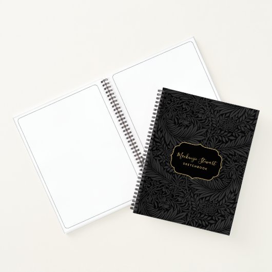 Elegant Black Floral Pattern Sketchbook Notitieboek (Binnen)