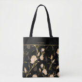 Elegant Black Floral Pattern Stylish Girly Trendy Tote Bag (Voorkant)