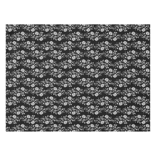 Elegant Black Floral Pattern Tafelkleed (Voorkant (Horizontaal))