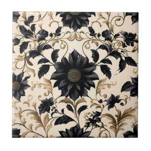 Elegant Black Floral Pattern Tegeltje