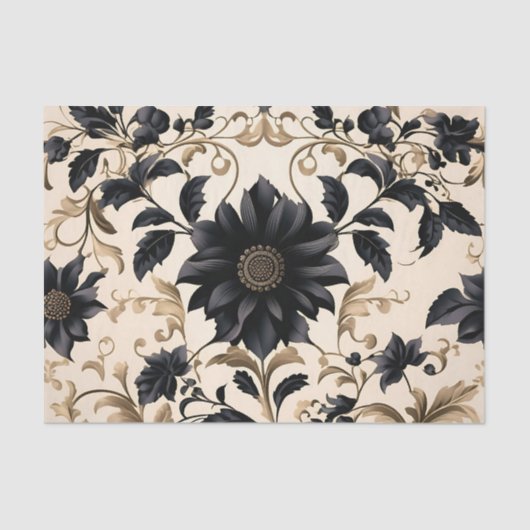 Elegant Black Floral Pattern Tissuepapier (Voorkant)