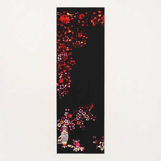 Elegant Black Floral Pattern Yoga Mat (Voorkant)