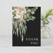 Elegant Black Floral Peonies Wedding Bedankkaart (Staand voorkant)