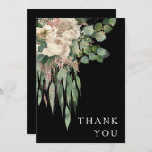 Elegant Black Floral Peonies Wedding Bedankkaart (Voorkant / Achterkant)