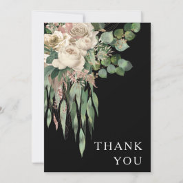 Elegant Black Floral Peonies Wedding Bedankkaart