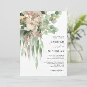 Elegant Black Floral Peonies Wedding Kaart (Staand voorkant)