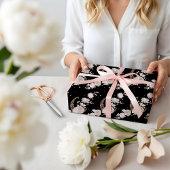 Elegant Black Floral Peony Celestial Moon & Stars Cadeaupapier