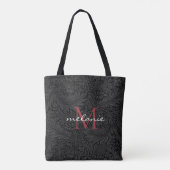 Elegant Black Floral Red Script Monogram Tote Bag (Achterkant)