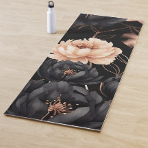 Elegant Black Floral Roses Pattern Gold Leaves