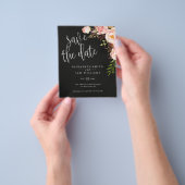 Elegant Black Floral Save the Date Budget Flyer (Hand)