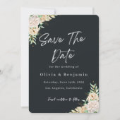 Elegant Black Floral Save the Date Card (Voorkant)