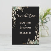 Elegant Black Floral Script Wedding Save The Date (Staand voorkant)