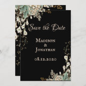 Elegant Black Floral Script Wedding Save The Date (Voorkant / Achterkant)
