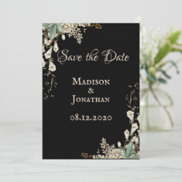 Elegant Black Floral Script Wedding Save The Date