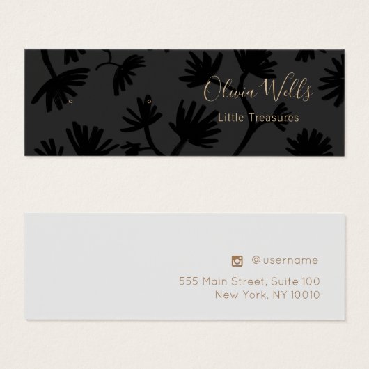 Elegant Black Floral Stud Earring Display Kaart (Voorkant /achterkant)