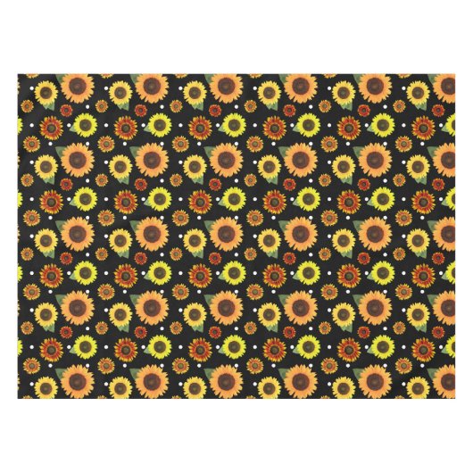 Elegant Black  Floral Sunflower Polka Dots Tafelkleed (Voorkant (Horizontaal))