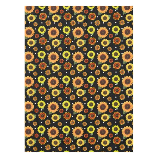 Elegant Black  Floral Sunflower Polka Dots Tafelkleed (Voorkant)