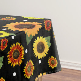 Elegant Black  Floral Sunflower Polka Dots Tafelkleed