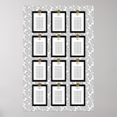 Elegant Black Floral Toile Seating Chart Poster (Voorkant)