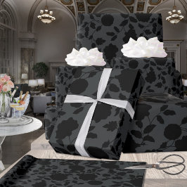 Elegant Black Floral Vine op houtskool grijs Cadeaupapier