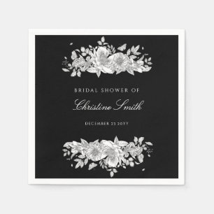 Elegant Black Floral Vrijgezellenfeest Napkins Servet