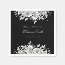 Elegant Black Floral Vrijgezellenfeest Napkins